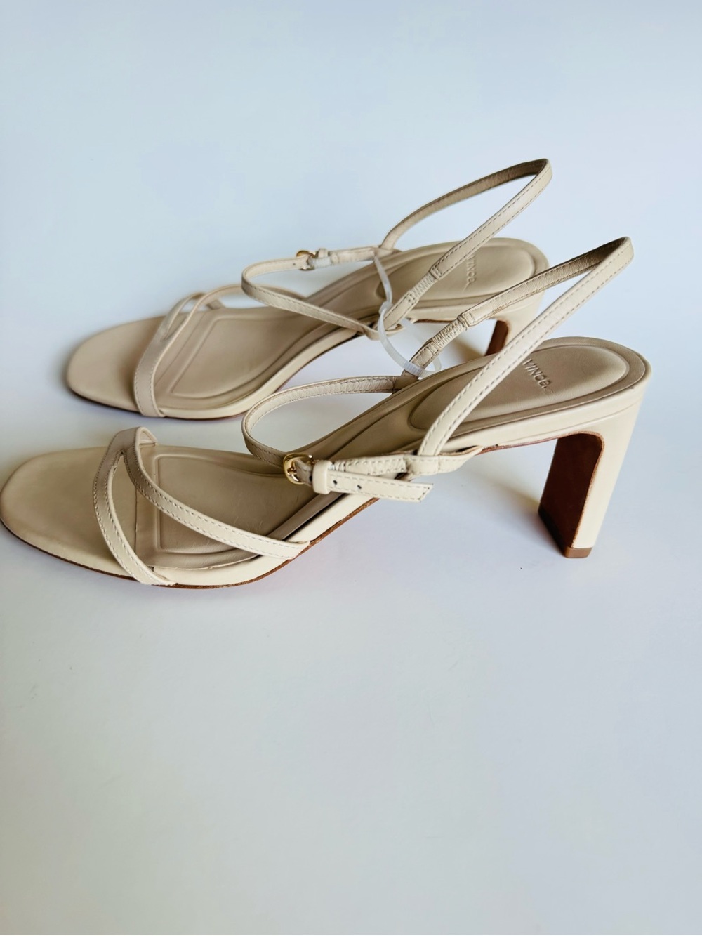 Vince Cream Strappy Slingback Block Heels